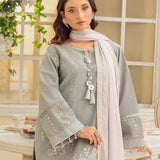 3PC Unstitched Cambric Embroidered Mukesh Dupatta SUIT (UNS7MK003)