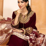 3PC Stitched Velvet Embroidered Suit (WP7L3PEF481)
