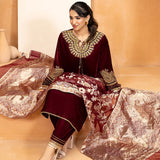 3PC Stitched Velvet Embroidered Suit (WP7L3PEF481)