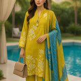 3PC Unstitched Printed Lawn Silk Suit (SUNS7ASI160)