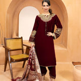 3PC Stitched Velvet Embroidered Suit (WP7L3PEF481)