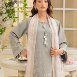 3PC Unstitched Cambric Embroidered Mukesh Dupatta SUIT (UNS7MK003)