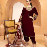 3PC Stitched Velvet Embroidered Suit (WP7L3PEF481)