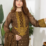 3PC Stitched Jacquard Embroidered Suit (EUAL3PEF237)