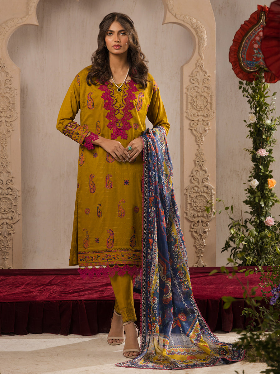3pc Unstitched Dyed Embroidered Suits