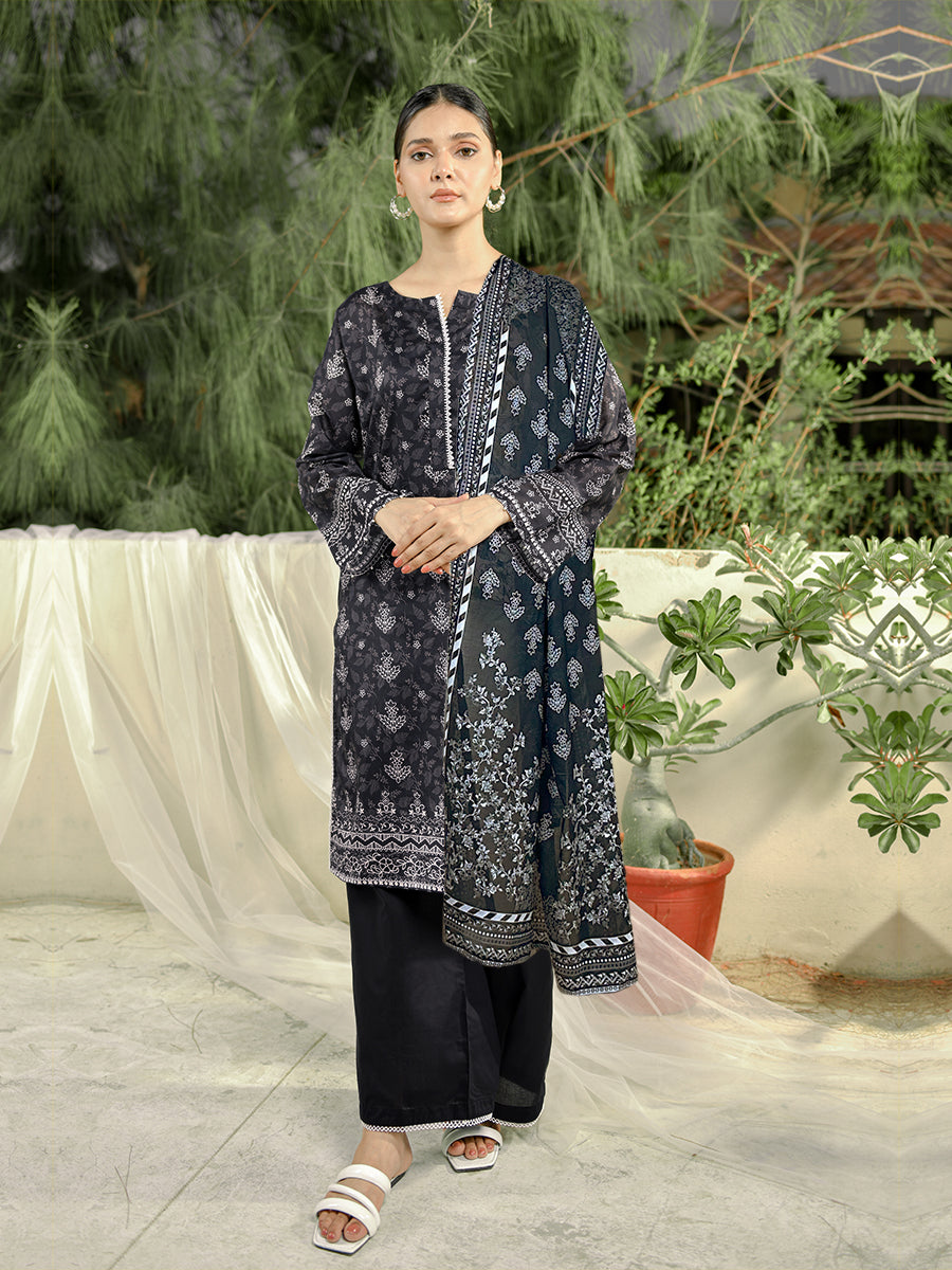 3pc - Basic Printed | B&W Stitched Suit