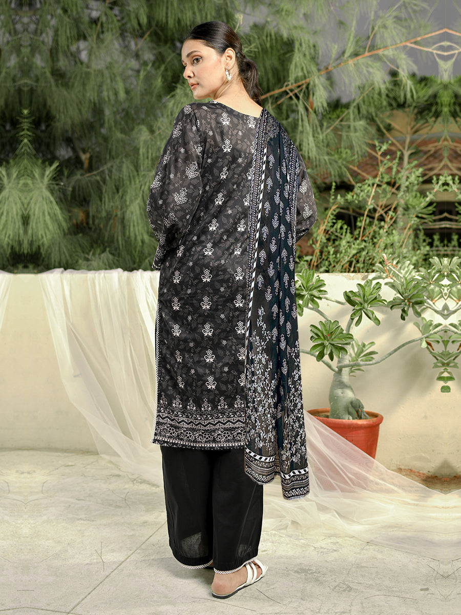 3pc - Basic Printed | B&W Stitched Suit