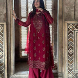 3PC Unstitched Chiffon Embroidered Suit (SUNW7CH088)