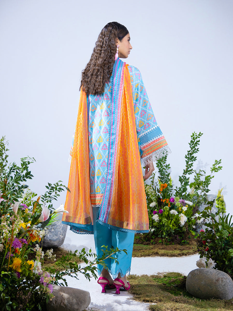 3pc Unstitched - Printed Lawn Silk