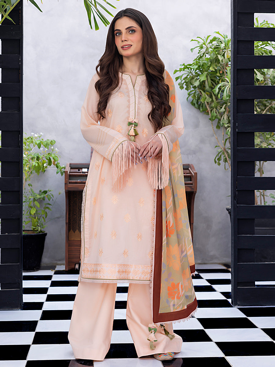 3pc- Unstitched Dyed Embroidered Lawn Suit