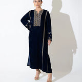 2Pc Stitched Embroidered Velvet Dress