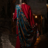 3pc Unstitched - Dyed Embroidered Khaddar Shirt with Haring Bone Lurex Shawl