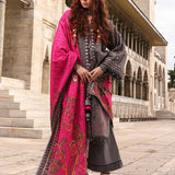 3pc Unstitched - Dyed Embroidered Khaddar Shirt with Haring Bone Lurex Shawl