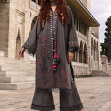 3pc Unstitched - Dyed Embroidered Khaddar Shirt with Haring Bone Lurex Shawl