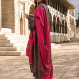 3pc Unstitched - Dyed Embroidered Khaddar Shirt with Haring Bone Lurex Shawl