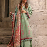 3pc Unstitched - Dyed Embroidered Khaddar Shirt with Haring Bone Lurex Shawl