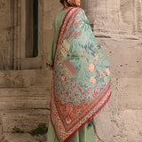 3pc Unstitched - Dyed Embroidered Khaddar Shirt with Haring Bone Lurex Shawl