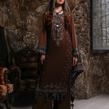 3pc Unstitched - Dyed Embroidered Khaddar Shirt with Haring Bone Lurex Shawl