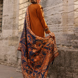 3pc Unstitched - Dyed Embroidered Khaddar Shirt with Haring Bone Lurex Shawl