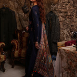 3pc Unstitched - Dyed Embroidered Khaddar Shirt with Haring Bone Lurex Shawl