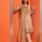 2pc Unstitched - Printed Embroidered Lawn Shirt With  Dyed Cambric Trouser