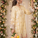 2PC Stitched Cotton Silk Embroidered Suit (EUAL2PELP214)