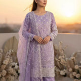 3PC Stitched Embroidered Cotton Net Suit (SPL3PEF067)