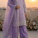 3PC Stitched Embroidered Cotton Net Suit (SPL3PEF067)