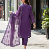 3PC Stitched Cambric Embroidered Suit (PML3PBC287)