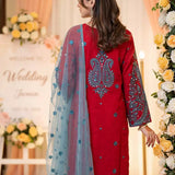 3PC Stitched Embroidered Cotton Net Suit (SPL3PEF070)