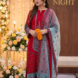 3PC Stitched Embroidered Cotton Net Suit (SPL3PEF070)