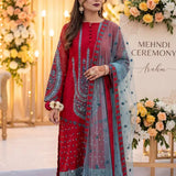 3PC Stitched Embroidered Cotton Net Suit (SPL3PEF070)