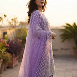 3PC Stitched Embroidered Cotton Net Suit (SPL3PEF067)
