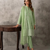 3PC UNSTITCHED CHIKANKARI EMBROIDERED LAWN SUIT
