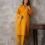 3PC UNSTITCHED CHIKANKARI EMBROIDERED LAWN SUIT