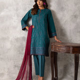 3PC UNSTITCHED CHIKANKARI EMBROIDERED LAWN SUIT