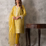 CHIKANKARI CAMBRIC EMBROIDERED 3PC SUIT