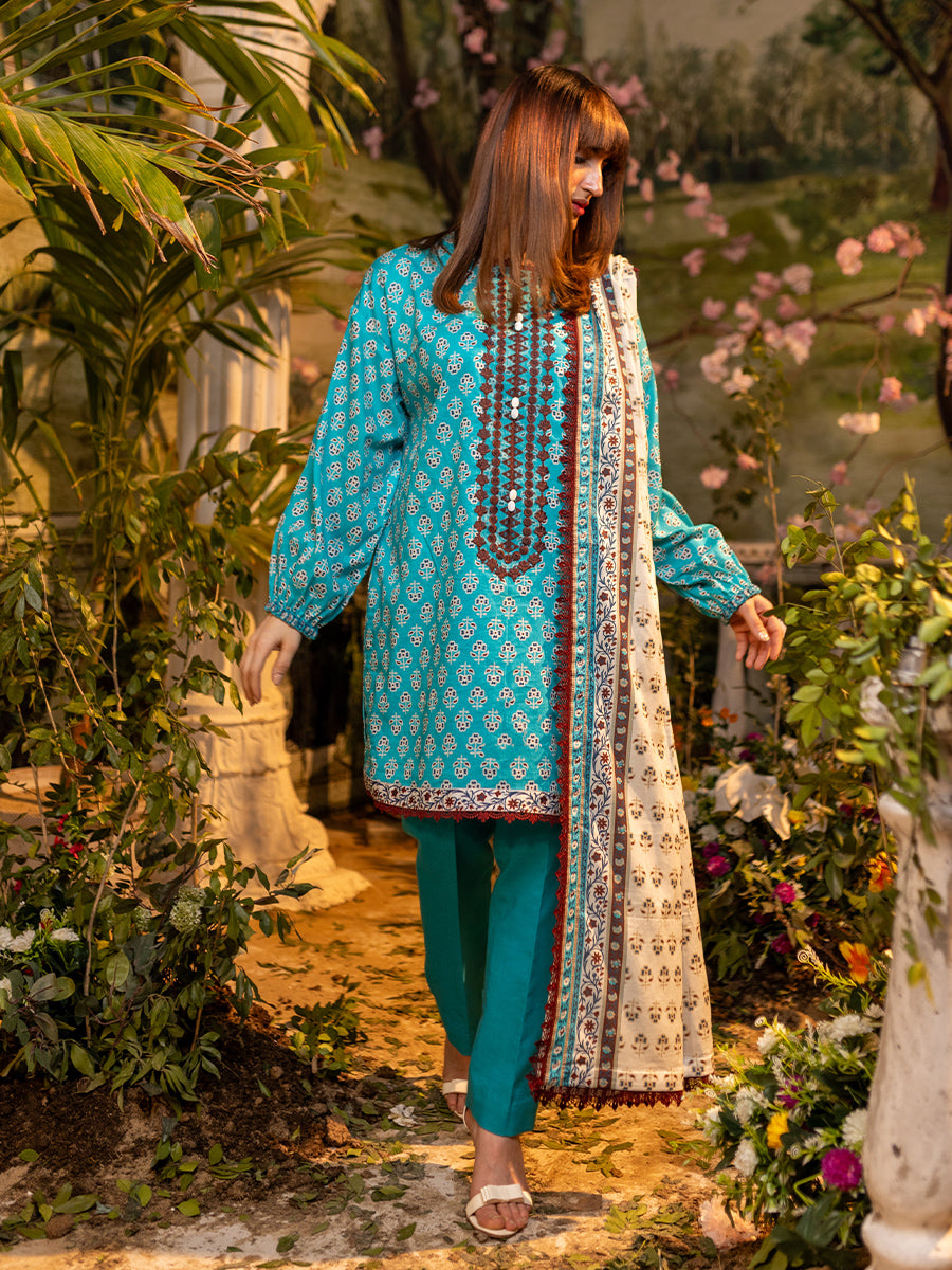 3pc Unstitched Digital Printed & Embroidered Lawn Suit