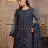 3PC Unstitched Chiffon Embroidered Suit (SUNW7CH074)