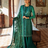 Unstitched 3pc - Heavy Embroidered Front With Printed Back & Sleeves with Chiffon Printed Embroidered Dupatta & Dyed Cambric Trouser - FAUSTINA (WK-00994AUT) - SalitexOnline