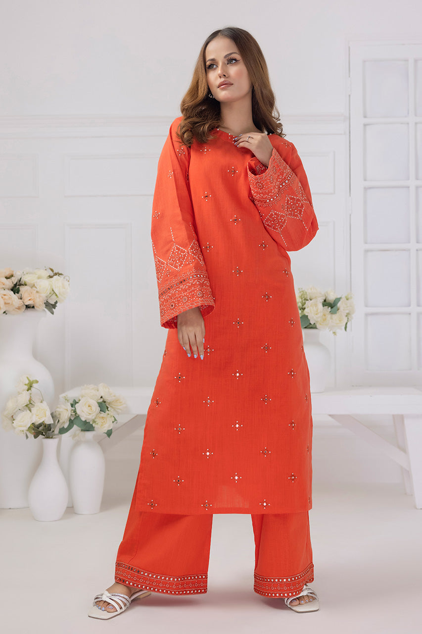 2Pc Solid Embroidered Stitched Suit