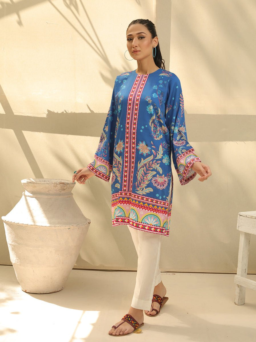 Semistitched Silk Linen Kota Digital Printed Short Tunic