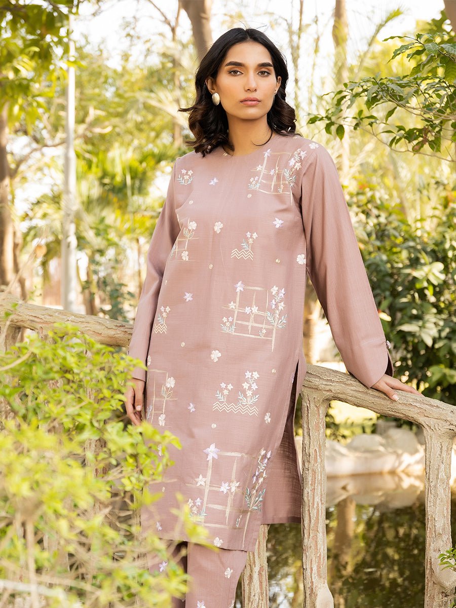 2pc - Solid Embroidered Suit - SalitexOnline