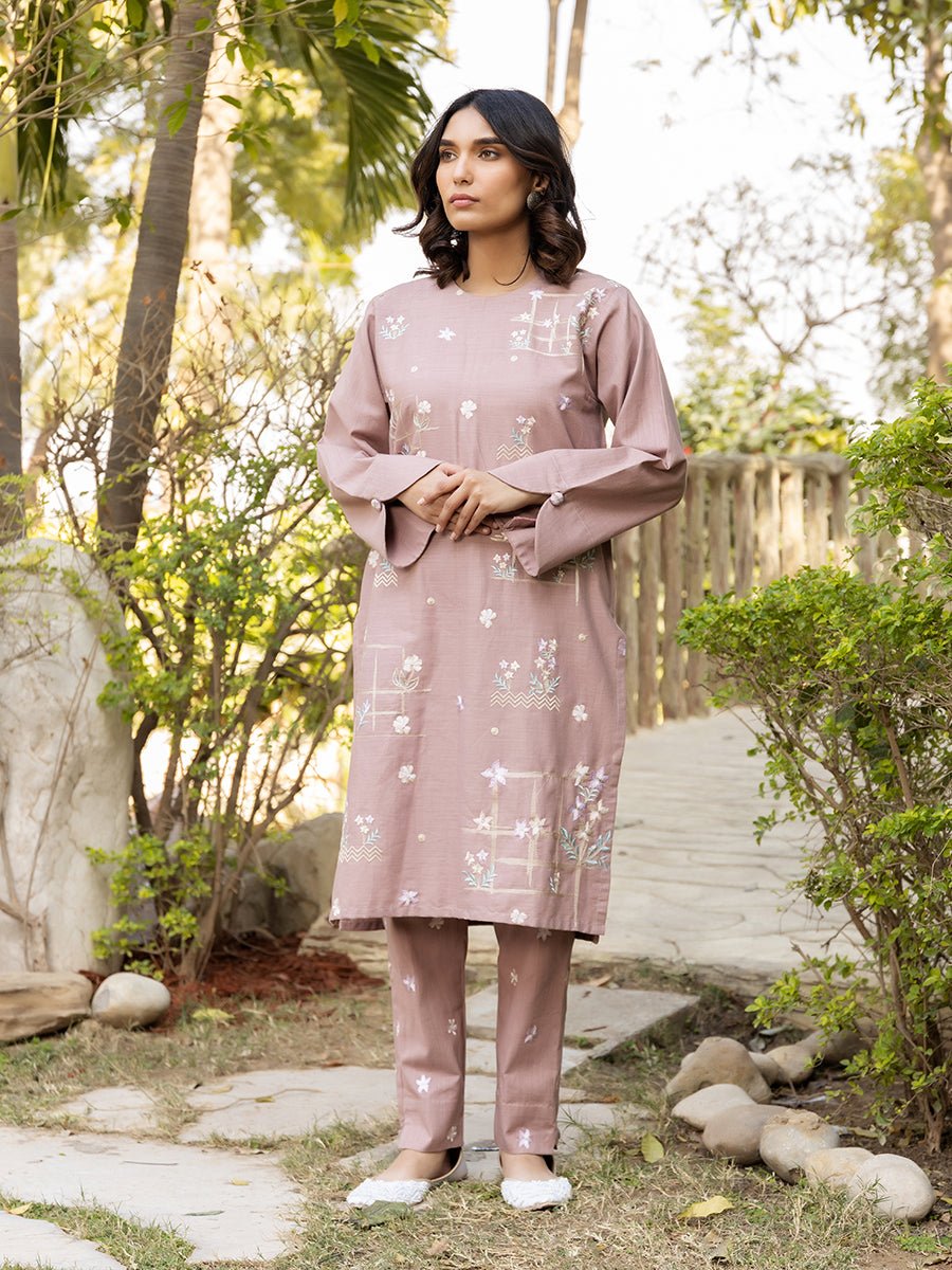 2pc - Solid Embroidered Suit - SalitexOnline