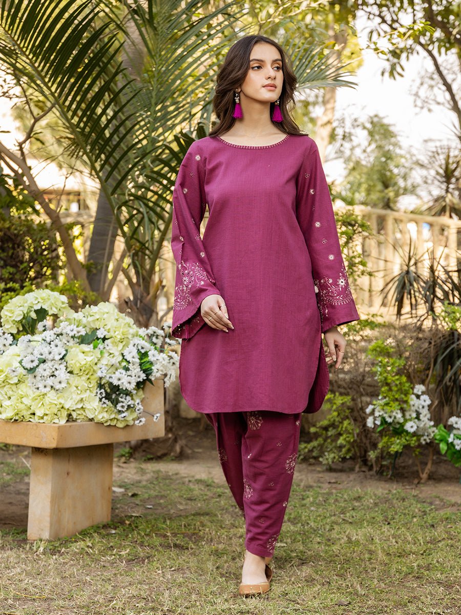 2pc - Solid Embroidered Suit - SalitexOnline