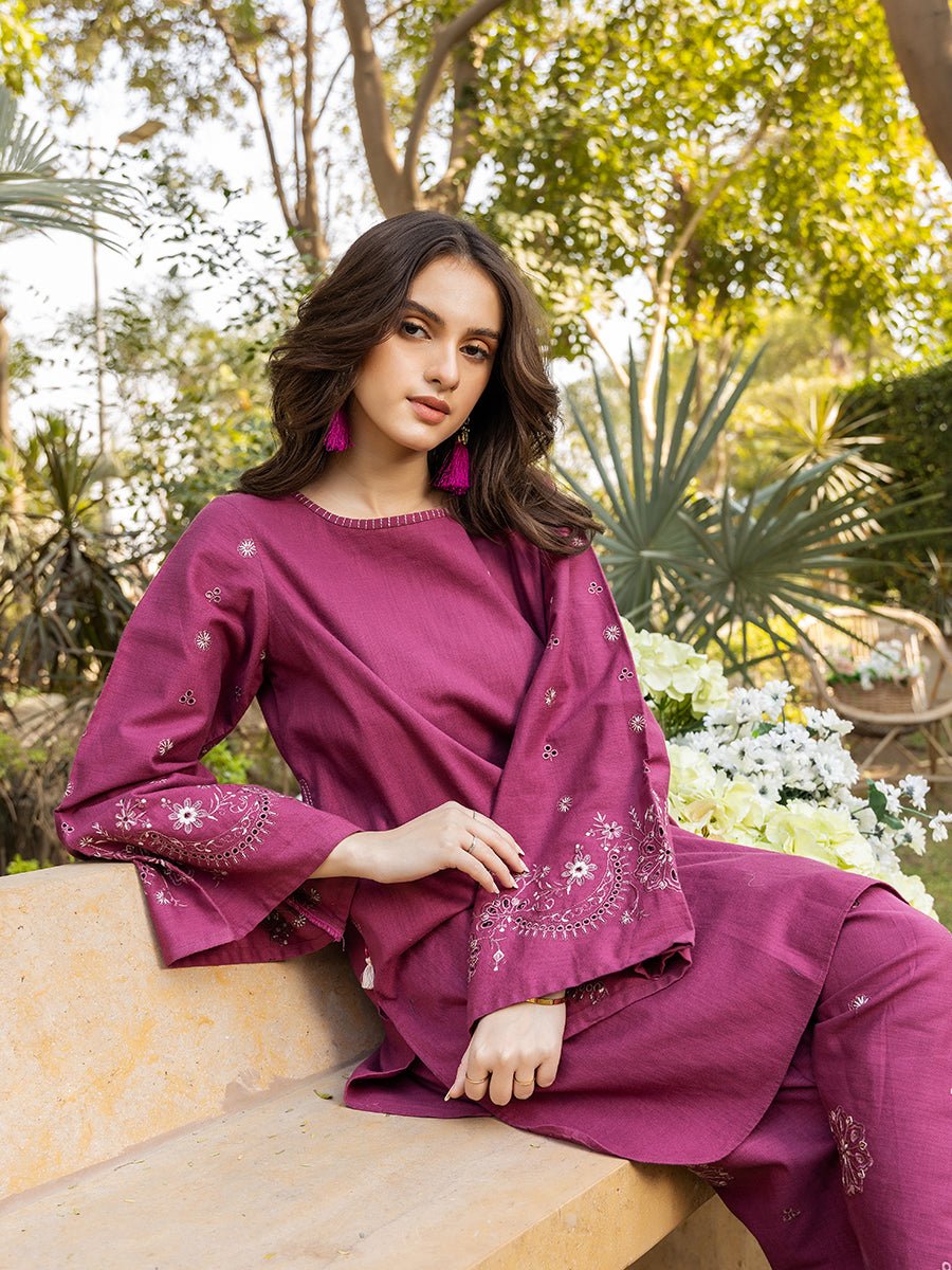 2pc - Solid Embroidered Suit - SalitexOnline