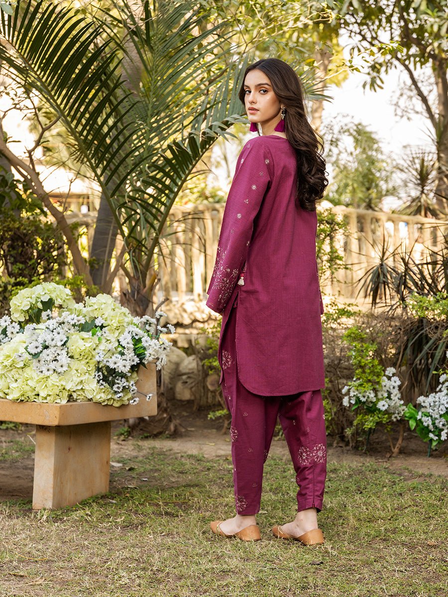 2pc - Solid Embroidered Suit - SalitexOnline