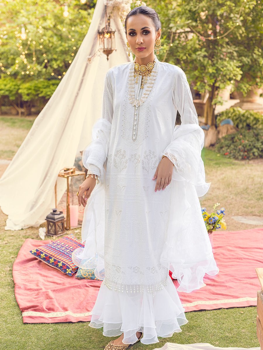 2pc Unstitched - Embroidered Cambric Shirt With Net BurnOut Dupatta - Noore khaas (RE-00006B) - SalitexOnline