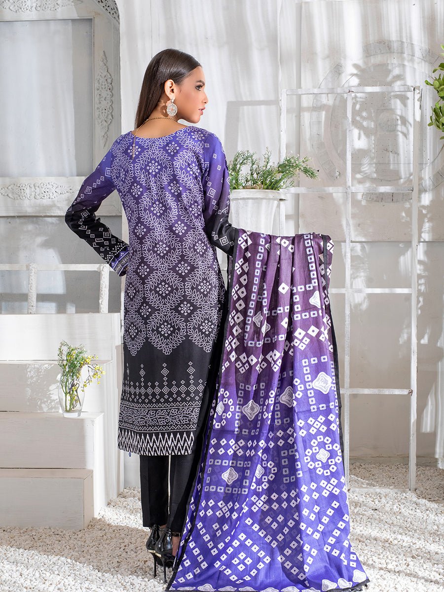 3pc Printed Cambric Shirt with Printed Lawn Dupatta & Cambric Trouser- Inaya (IP-00043B) - SalitexOnline