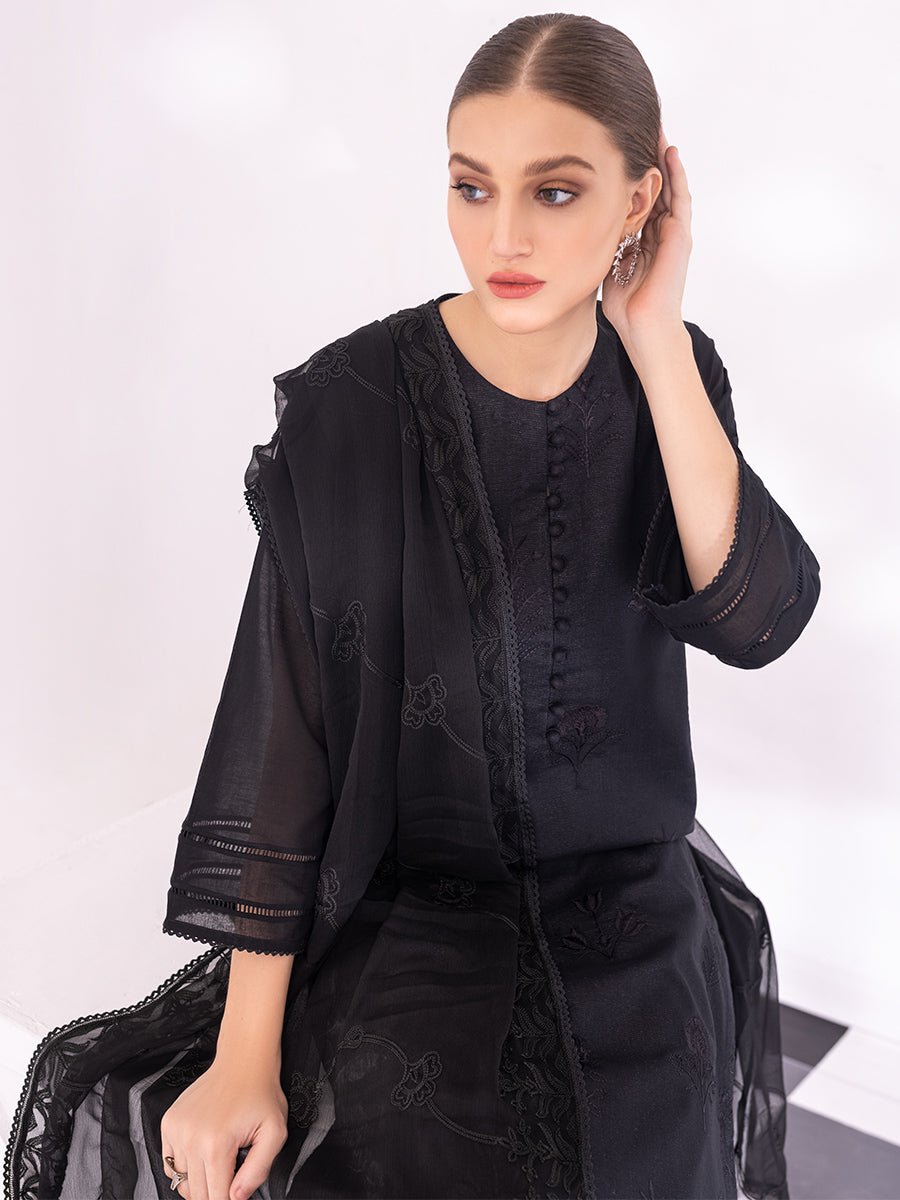 3pc Unstitched - Black & White Embroidered Lawn Suit - Monochrome (BW-00067UT) - SalitexOnline
